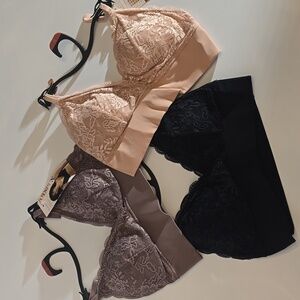 Joyspun Women's Micro and Lace Bralette- Set Of 3